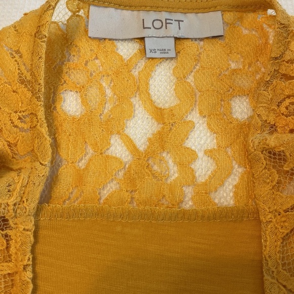 Woman’s Loft Blouse With Lace Details Shorts Sleeves Size XS Mustard Yellow - Picture 10 of 11